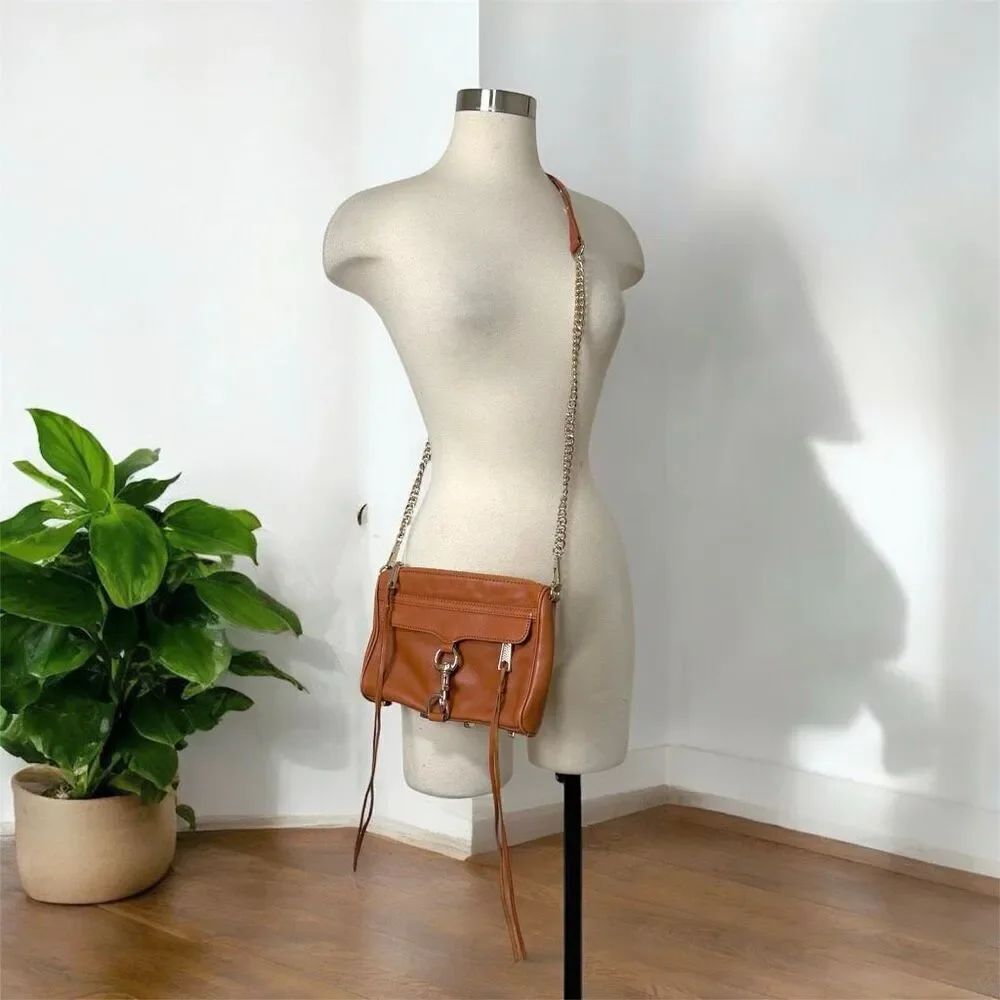 Rebecca Minkoff Brown Leather Crossbody Bag Purse Chain Hardware Gold